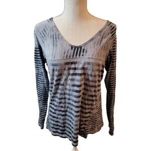 PrAna Long Sleeve Jaime Black & Gray Cloud Wash Top Size Small